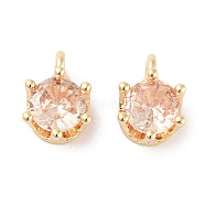 Brass Micro Pave Cubic Zirconia Charms, Flat Round, Real 18K Gold Plated, PeachPuff, 8x6x4.8mm, Hole: 1.6mm(KK-C051-39G-01)
