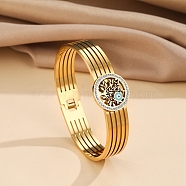 Crystal RhinestoneTree of Life with Enamel Evil Eye Hinged Bangle, 304 Stainless Steel Jewelry for Women, Golden, Inner Diameter: 2-3/8x2 inch(6x5cm)(BJEW-A135-02G)