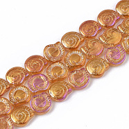 Electroplate Glass Beads Strands, Spiral Shell Shape, Dark Orange, 12x11.5x4.5mm, Hole: 1mm, about 50~51pcs/Strand, 24.41 inch(62cm)(EGLA-S190-02F)