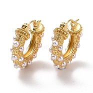 Plastic Pearl Beaded Hoop Earrings, Brass Chunky Hoop Earrings for Women, Cadmium Free & Lead Free, Golden, 22x24x5.5mm, Pin: 0.9mm(EJEW-A072-04G)