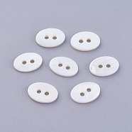 2-Hole Shell Buttons, Oval, 12~12.5x8~8.5x2mm, Hole: 1.6mm(BSHE-P026-20)