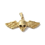 PVD Vacuum Plating 304 Stainless Steel Pendants, Skull with Wing Charm, Golden, 25.5x58x7.5mm, Hole: 9.5x4mm(STAS-B069-46G-01)