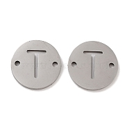 201 Stainless Steel Hollow Flat Round Links, Letter Connector Charms, Stainless Steel Color, Letter T, 12x1mm, Hole: 1.2mm(FIND-R149-03T-P)