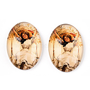 Glass Cabochons, with European Style Pattern, Oval, Navajo White, 25x18x6mm(GGLA-T004-01-S)