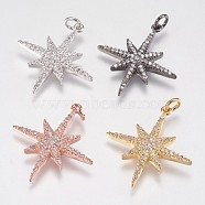 Brass Micro Pave Cubic Zirconia Pendants, Star, Mixed Color, 25x23x3mm, Hole: 3mm(ZIRC-E145-52)