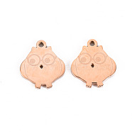 304 Stainless Steel Charms, Laser Cut, Owl, Rose Gold, 12.5x11x1mm, Hole: 1.2mm(STAS-S116-167RG)
