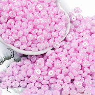 Opaque Colours Luster Glass Seed Beads, Donut, Pearl Pink, 6.5x3mm, Hole: 1.8mm, about 1363pcs/pound(SEED-P008-01C-12)