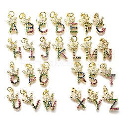 26Pcs Brass Micro Pave Cubic Zirconia Pendants, Crown with Letter A~Z Charms, with Jump Ring, Real 18K Gold Plated, 19x9~12.5x2mm, Hole: 3.5mm(KK-R218-09G)