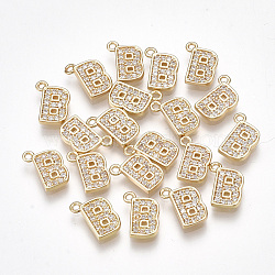 Brass Cubic Zirconia Charms, Letter, Clear, Real 18K Gold Plated, Letter.B, 9.5x7x1.5mm, Hole: 1mm(KK-S348-330B)