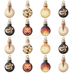 30Pcs 6 Styles Printed Alloy Enamel Pendants, Lead Free & Nickel Free & Cadmium Free, Light Gold, Light Bulb, Mixed Color, 22x12x2.5mm, Hole: 1.8mm, 5pcs/style(ENAM-CJ0005-11)