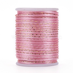 Polyester Cord, with Gold Metallic Cord, Chinese Knotting Cord, Pink, 1.5mm, about 4.37 yards(4m)/roll(OCOR-G006-01-1.5mm-07)