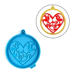 Christmas Themed Big Pendant Silicone Molds, Resin Casting Molds, for UV Resin, Epoxy Resin Craft Making, Flat Round, Heart Pattern, 117x104x9mm, Hole: 3.8mm(DIY-L067-B06)