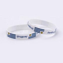 Silicone Bracelets Wristband Souvenir, with Flag Pattern, Uruguay, White, 2-3/8 inches(61mm); 12mm(BJEW-TA0002-02K)