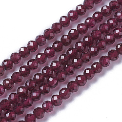 Natural Garnet Beads Strands, Faceted, Round, 3~3.5x2~3.5mm, Hole: 0.2mm, about 120~189pcs/strand, 16.2~16.4 inch(41.3~41.7cm)(G-F596-03-3mm)