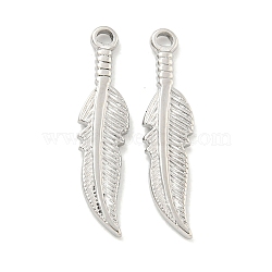 Non-Tarnish 304 Stainless Steel Pendants, Feather Charms, Stainless Steel Color, 27.5x6.5x2mm, Hole: 1.8mm(STAS-L278-050P)