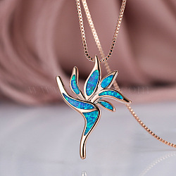 Hawaiian Bird Brass with Opal Pendant Necklaces, Rose Gold, Deep Sky Blue, 18.90 inch(48cm)(FS-WG2F97F-03)