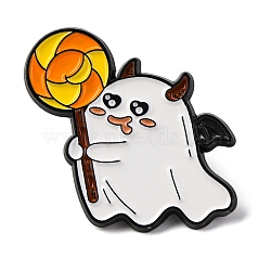 Halloween Enamel Pins, Alloy Brooches for Backpack Clothes, White, Ghost with Lollipop, 31.5x30mm(JEWB-S031-01B)