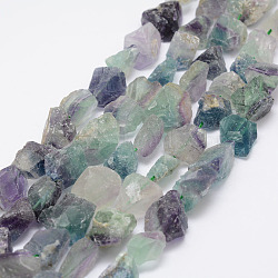 Raw Rough Natural Fluorite Bead Strands, Nuggets, 15~20x14~18x10~14mm, Hole: 1mm, about 25pcs/strand, 14.9 inch(38cm)(G-F403-01)