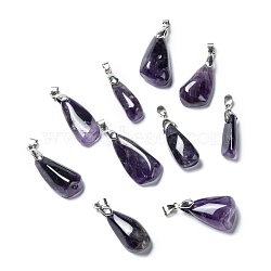 Natural Amethyst Pendants, with Platinum Brass Findings, Nuggets, 33~39x10~18x7~13mm, Hole: 4x6mm(G-F704-01P)