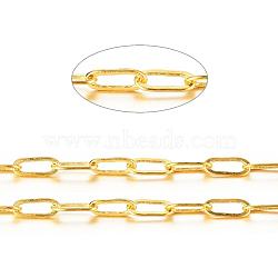 Brass Paperclip Chains, Flat Oval, Drawn Elongated Cable Chains, Soldered, Long-Lasting Plated, with Spool, Cadmium Free & Nickel Free & Lead Free, Golden, 6x2.6x0.4mm, about 16.4 Feet(5m)/roll(X-CHC-S008-001C-G)