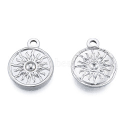 Non-Tarnish 201 Stainless Steel Pendants, Flat Round with Sun, Stainless Steel Color, 19x15.5x2mm, Hole: 1.8mm(STAS-N098-223P)