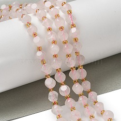 Natural Rose Quartz Beads Strands, with Seed Beads, Faceted, Dice, 6x6mm, Hole: 1mm, about 47~52pcs/strand, 15.35''~15.75''(39~40cm)(G-K387-A08-01)