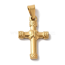 PVD Vacuum Plating 304 Stainless Steel Pendants, Cross Charms, Religion, Golden, 24.5x16x3mm, Hole: 7x3.5mm(STAS-L081-040G-01)