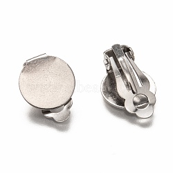 304 Stainless Steel Clip-on Earring Findings, with Round Flat Pad, For Non-pierced Ears, Stainless Steel Color, 17.5x12x6.5mm, Tray: 12mm(STAS-L259-001D-P)