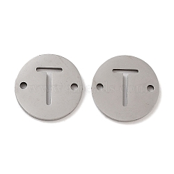 Non-Tarnish 201 Stainless Steel Hollow Flat Round Links, Letter Connector Charms, Stainless Steel Color, Letter T, 12x1mm, Hole: 1.2mm(FIND-R149-03T-P)