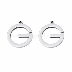 201 Stainless Steel Pendants, Letter G, Stainless Steel Color, 20x18x1.5mm, Hole: 1.6mm(STAS-N095-076)