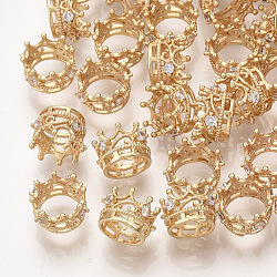 Brass Beads, with Cubic Zirconia, Large Hole Beads, Crown, Real 18K Gold Plated, 8x6mm, Hole: 6mm(X-KK-T035-122-G)