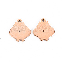 304 Stainless Steel Charms, Laser Cut, Owl, Rose Gold, 12.5x11x1mm, Hole: 1.2mm(STAS-S116-167RG)