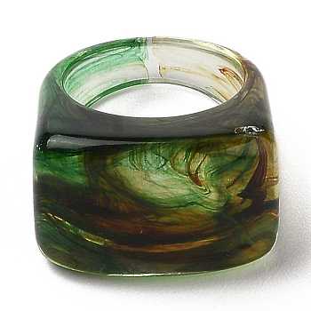 Resin Finger Rings, Imitation Gemstone Style, Rectangle, Green, US Size 6, Inner Diameter: 17mm