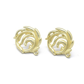 Alloy Stud Earring Findings, with Loop, Brass Pins and Ear Nuts/Earring Backs, Long-Lasting Plated, Flower, Matte Light Gold, 22x19mm, Hole: 1.5mm, Pin: 0.7mm