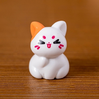 Resin Cat Shape Miniature Ornaments, for Garden Dollhouse Accessories, White, 23x17mm