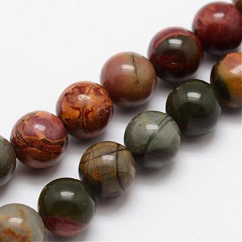 Natural Polychrome Jasper/Picasso Stone/Picasso Jasper Bead Strands, Round, 10mm, Hole: 1mm, about 19pcs/strand, 7.7 inch