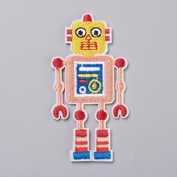 Computerized Embroidery Cloth Iron on/Sew on Patches, Costume Accessories, Appliques, for Backpacks, Clothes, Robot, Colorful, 77x39x2mm