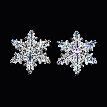 UV Plating Christmas Transparent Acrylic Multi-Strand Links, Iridescent, Snowflake, with Four Holes, Clear AB, 45.5x40x6mm, Hole: 1.8mm