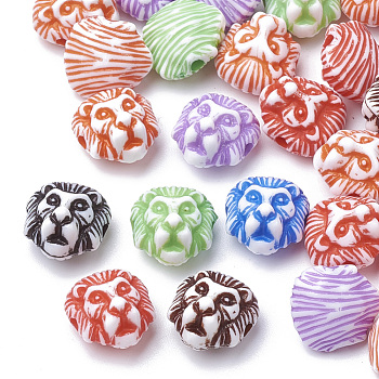 Craft Style Acrylic Beads, Lion, Mixed Color, 12x11x9mm, Hole: 1.8mm, about 1000pcs/500g