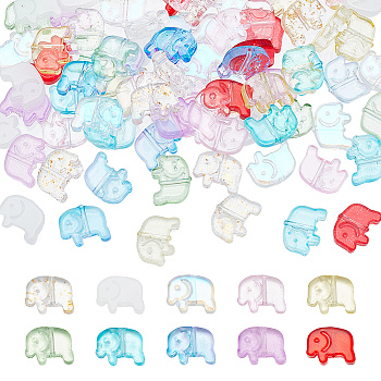 120Pcs 10 Colors Transparent Glass Beads, Elephant, Mixed Color, 10x12~13x3~4mm, Hole: 0.8~1mm, 12pcs/color