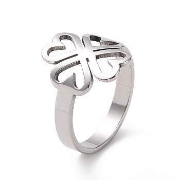 201 Stainless Steel Heart Clover Finger Ring, Hollow Wide Ring for Women, Stainless Steel Color, US Size 6 1/2(16.9mm)
