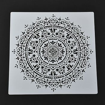 PET Drawing Stencil, Reusable Stencils for Paper Wall Fabric Floor Furniture Canvas Wood, Mandala Flower Pattern, White, 30x30x0.02cm