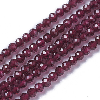 Natural Garnet Beads Strands, Faceted, Round, 3~3.5x2~3.5mm, Hole: 0.2mm, about 120~189pcs/strand, 16.2~16.4 inch(41.3~41.7cm)