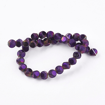 Electroplate Glass Beads Strands, Frosted, Faceted, Round, Purple, 10mm, Hole: 1mm, about 35pcs/strand, 13.1 inch