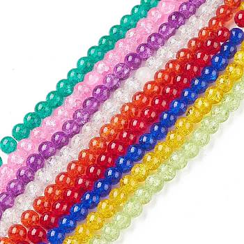 Crackle Glass Beads Strands, Round , Mixed Color, 6mm, Hole:1.3~1.6mm, about 133pcs/strand, 31.4 inch