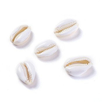 Cowrie Shell Beads, with Enamel, Undrilled/No Hole Beads, White, 18~22x13~15x7~8mm
