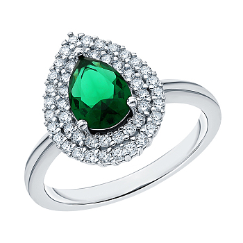 Vintage S925 Silver Water Drop Green Zircon Ring for Mother's Day.