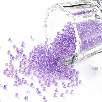 11/0 Grade A Round Glass Seed Beads, Transparent Inside Colours, AB Color Plated, Lilac, 2.3x1.5mm, Hole: 1mm, about 48500pcs/pound