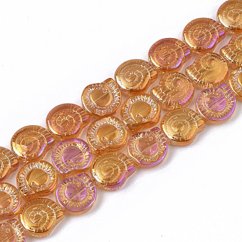 Electroplate Glass Beads Strands, Spiral Shell Shape, Dark Orange, 12x11.5x4.5mm, Hole: 1mm, about 50~51pcs/Strand, 24.41 inch(62cm)