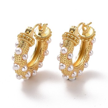 Plastic Pearl Beaded Hoop Earrings, Brass Chunky Hoop Earrings for Women, Cadmium Free & Lead Free, Golden, 22x24x5.5mm, Pin: 0.9mm